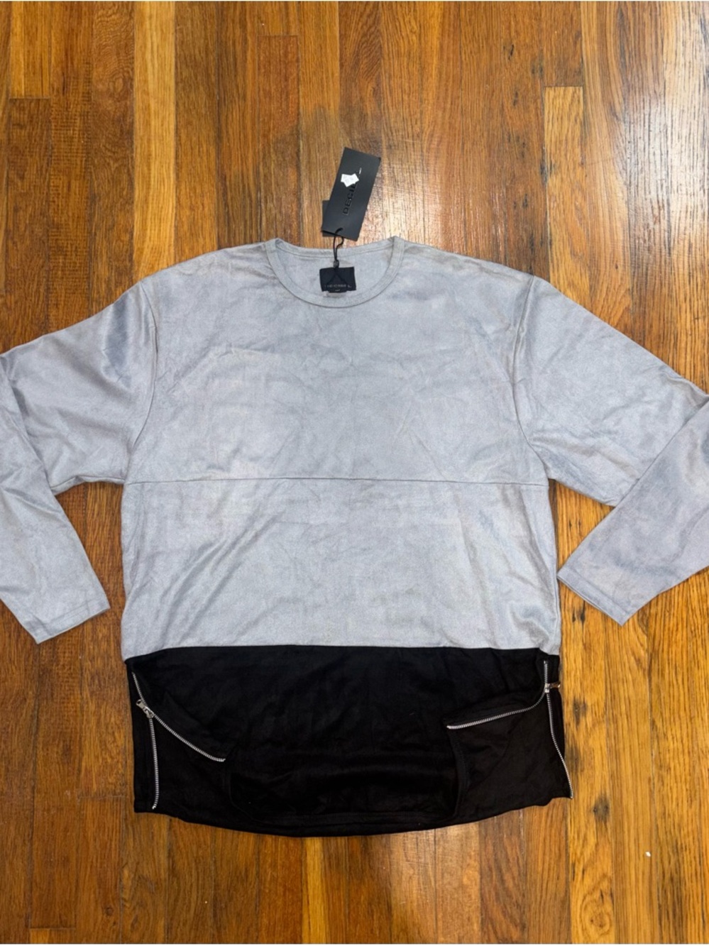 Light Gray and Black Colorblock Sweatshirt with Zipper Pockets